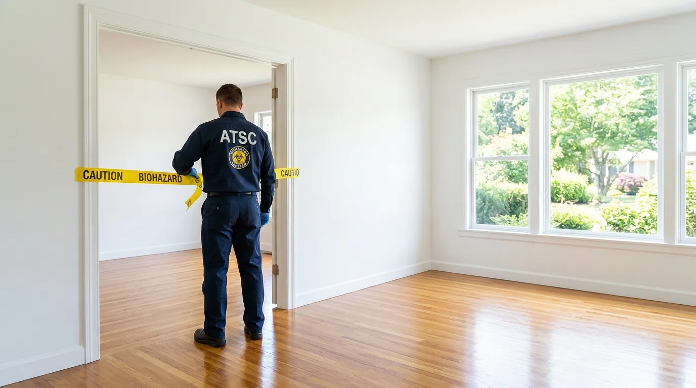 Certified biohazard cleanup crew performing Decomposition Cleanup in Port Jefferson